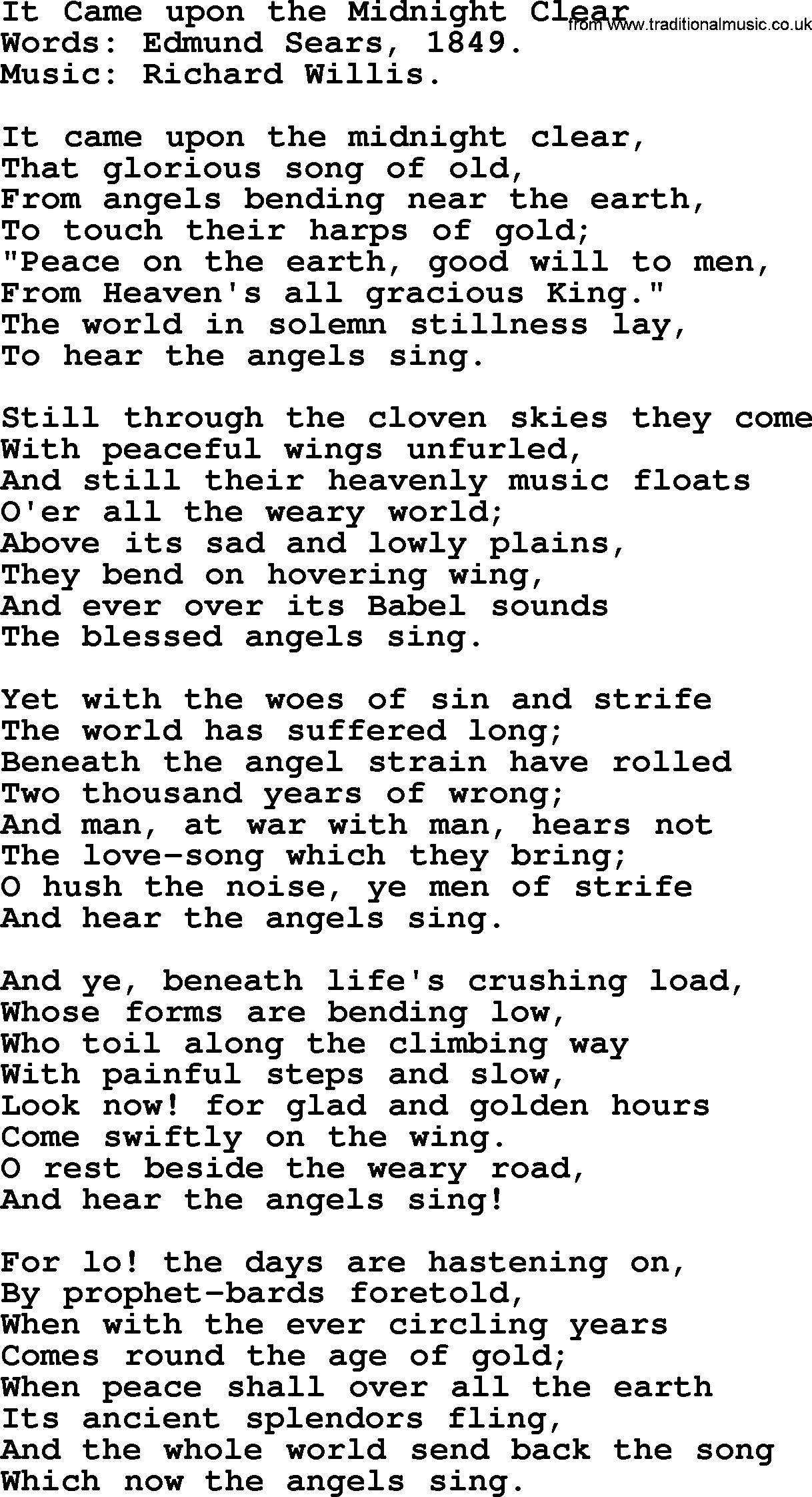 Hymns about Angels, Hymn: It Came Upon The Midnight Clear.txt lyrics with PDF