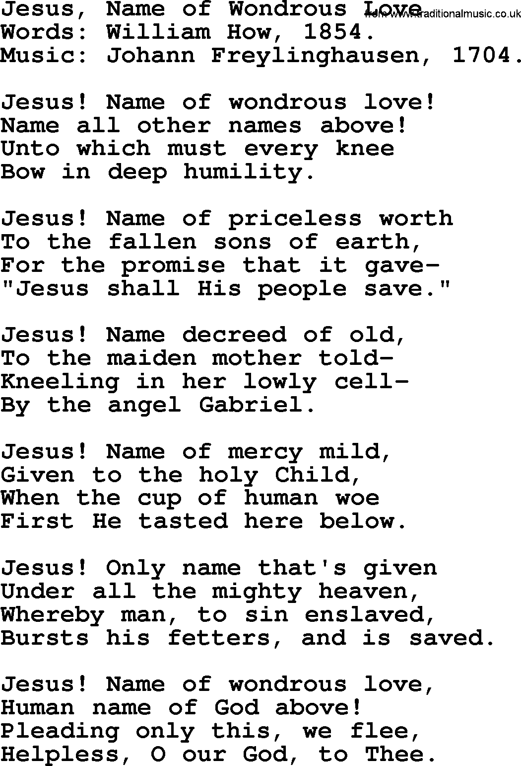 Hymns about Angels, Hymn: Jesus, Name Of Wondrous Love.txt lyrics with PDF