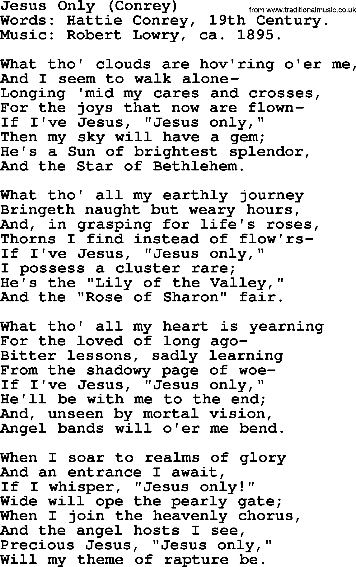 Hymns about Angels, Hymn: Jesus Only (conrey).txt lyrics with PDF