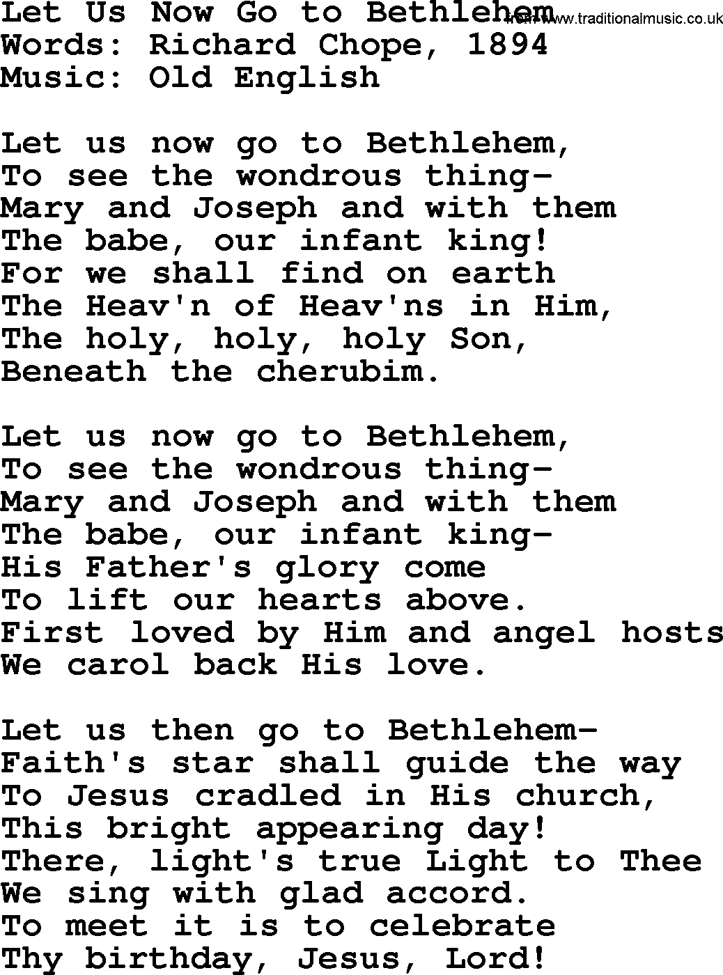 Hymns about Angels, Hymn: Let Us Now Go To Bethlehem.txt lyrics with PDF
