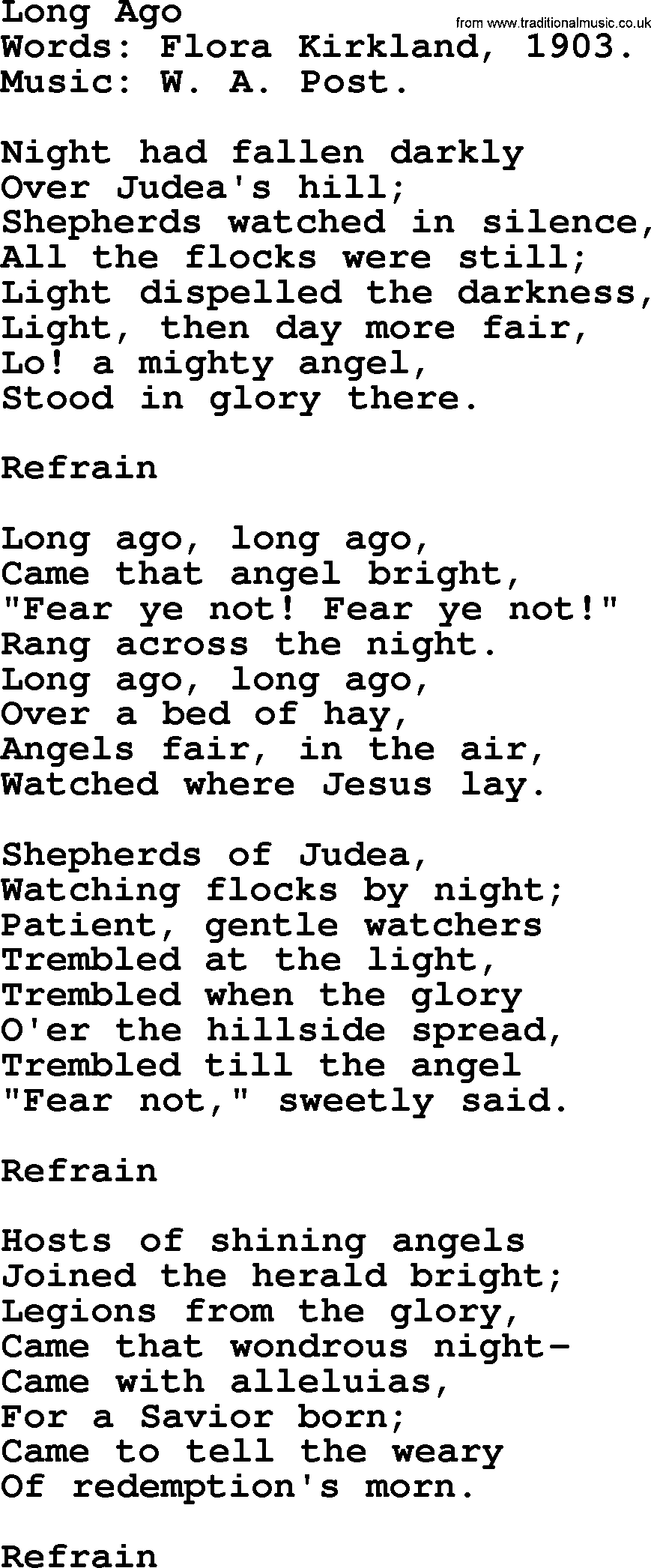 Hymns about Angels, Hymn: Long Ago.txt lyrics with PDF