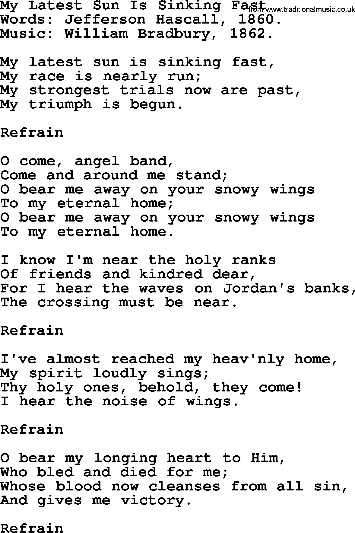 Hymns about Angels, Hymn: My Latest Sun Is Sinking Fast.txt lyrics with PDF