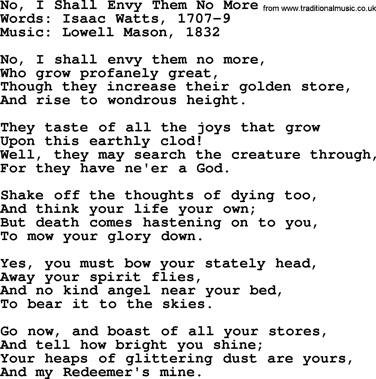 Hymns about Angels, Hymn: No, I Shall Envy Them No More.txt lyrics with PDF