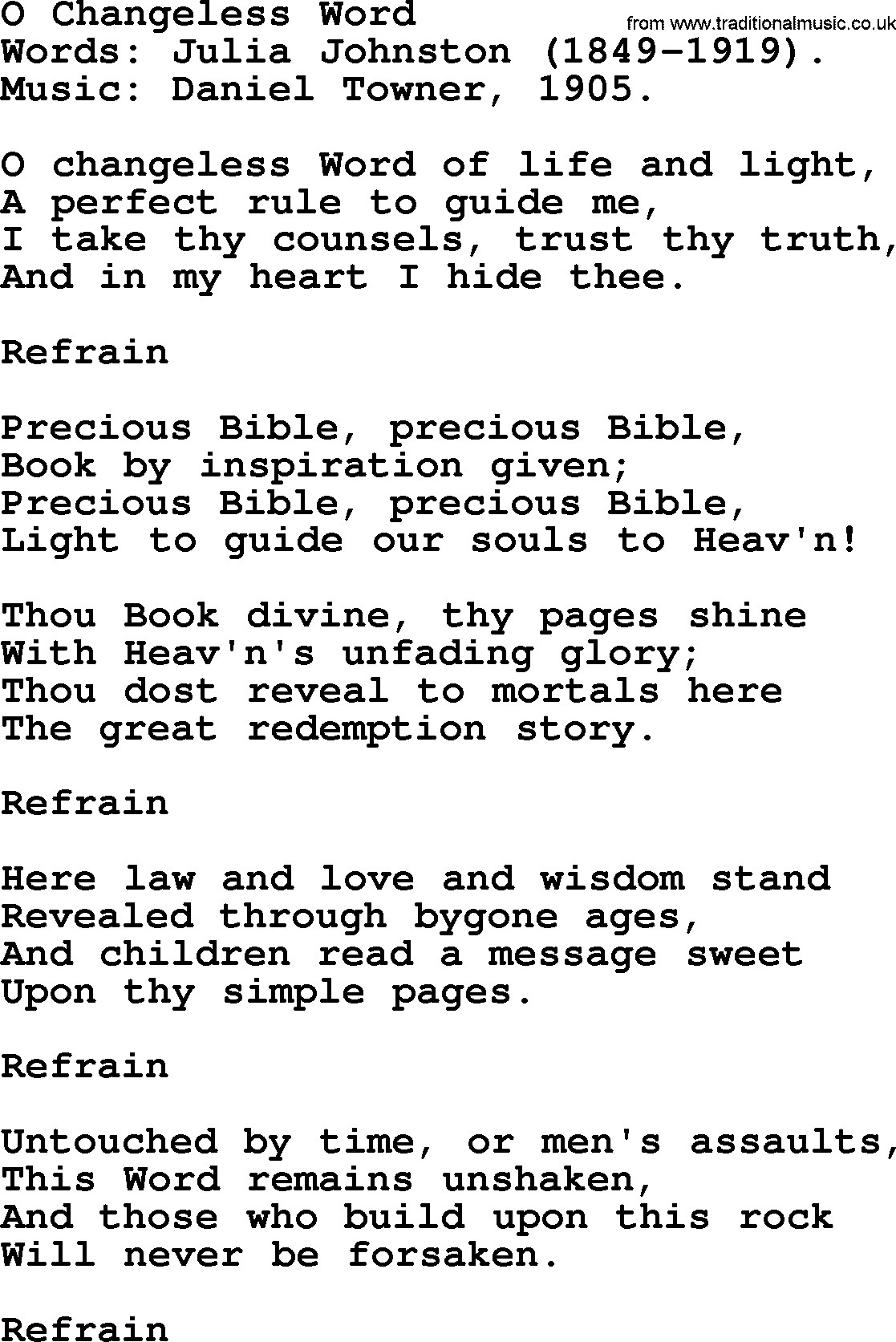Hymns about Angels, Hymn: O Changeless Word.txt lyrics with PDF
