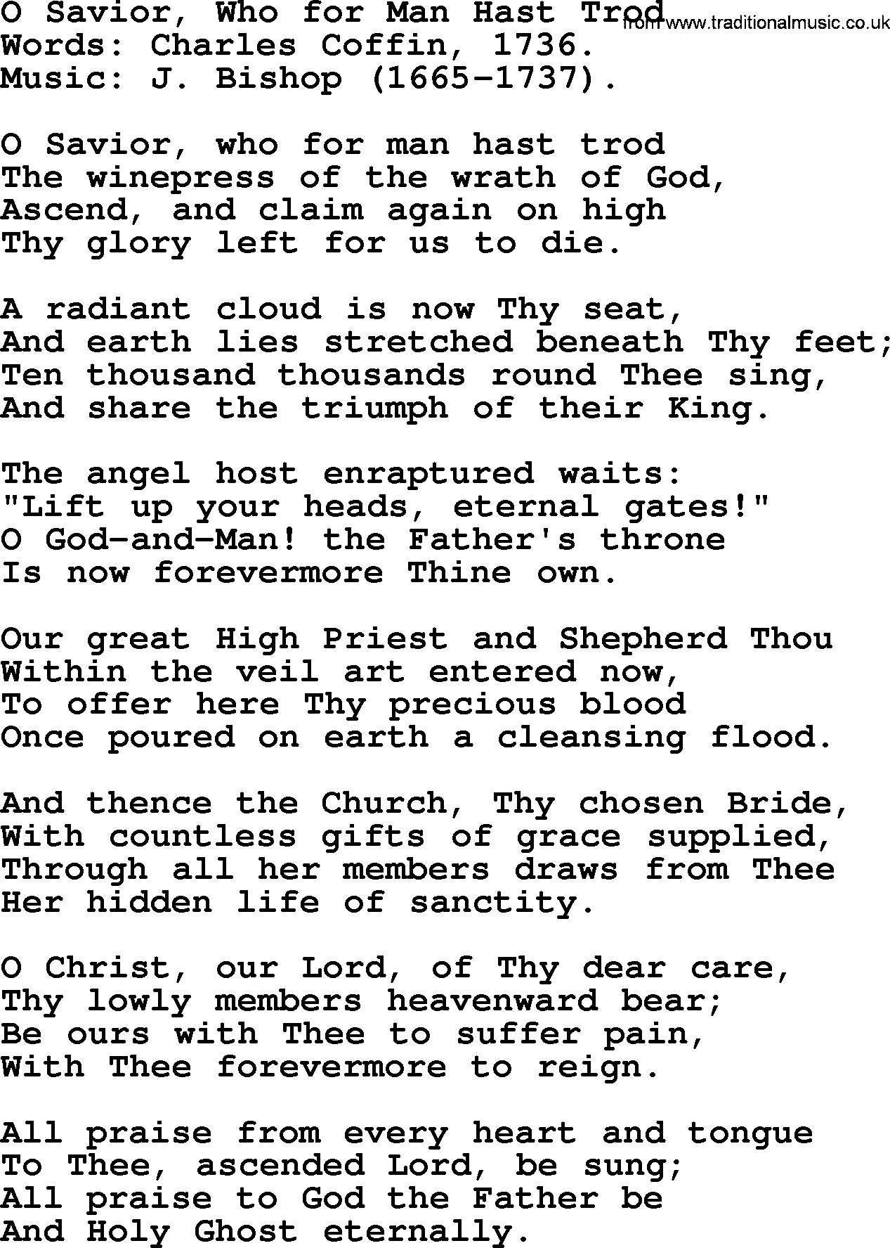 Hymns about Angels, Hymn: O Savior, Who For Man Hast Trod.txt lyrics with PDF