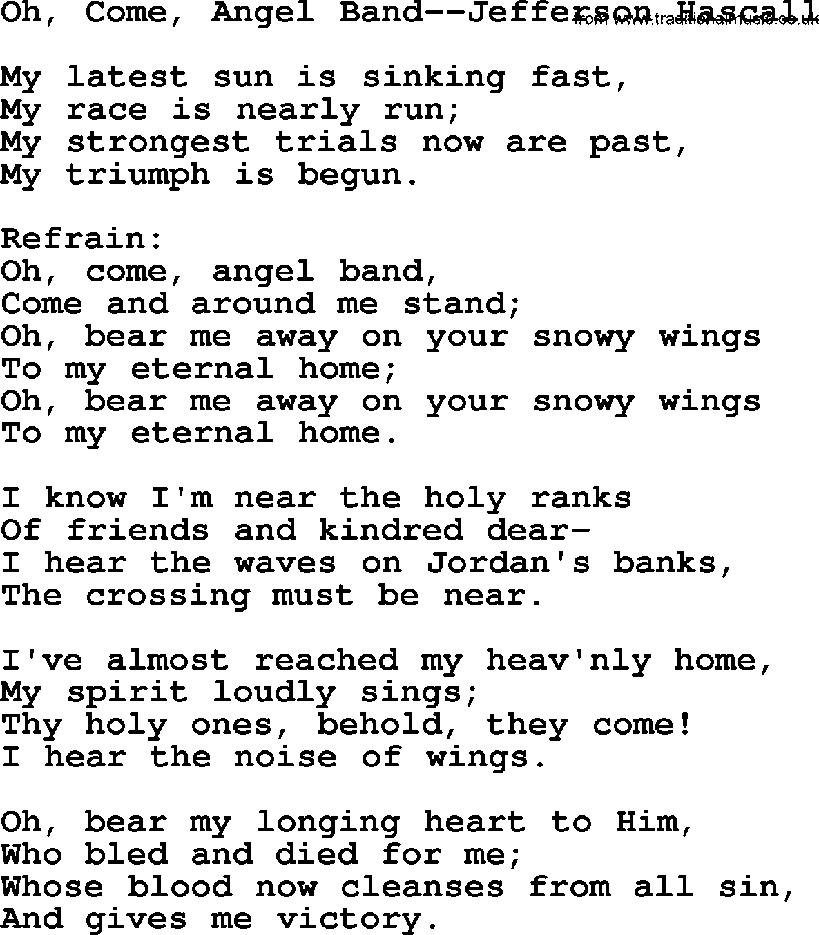 Hymns about Angels, Hymn: Oh, Come, Angel Band--jefferson Hascall.txt lyrics with PDF