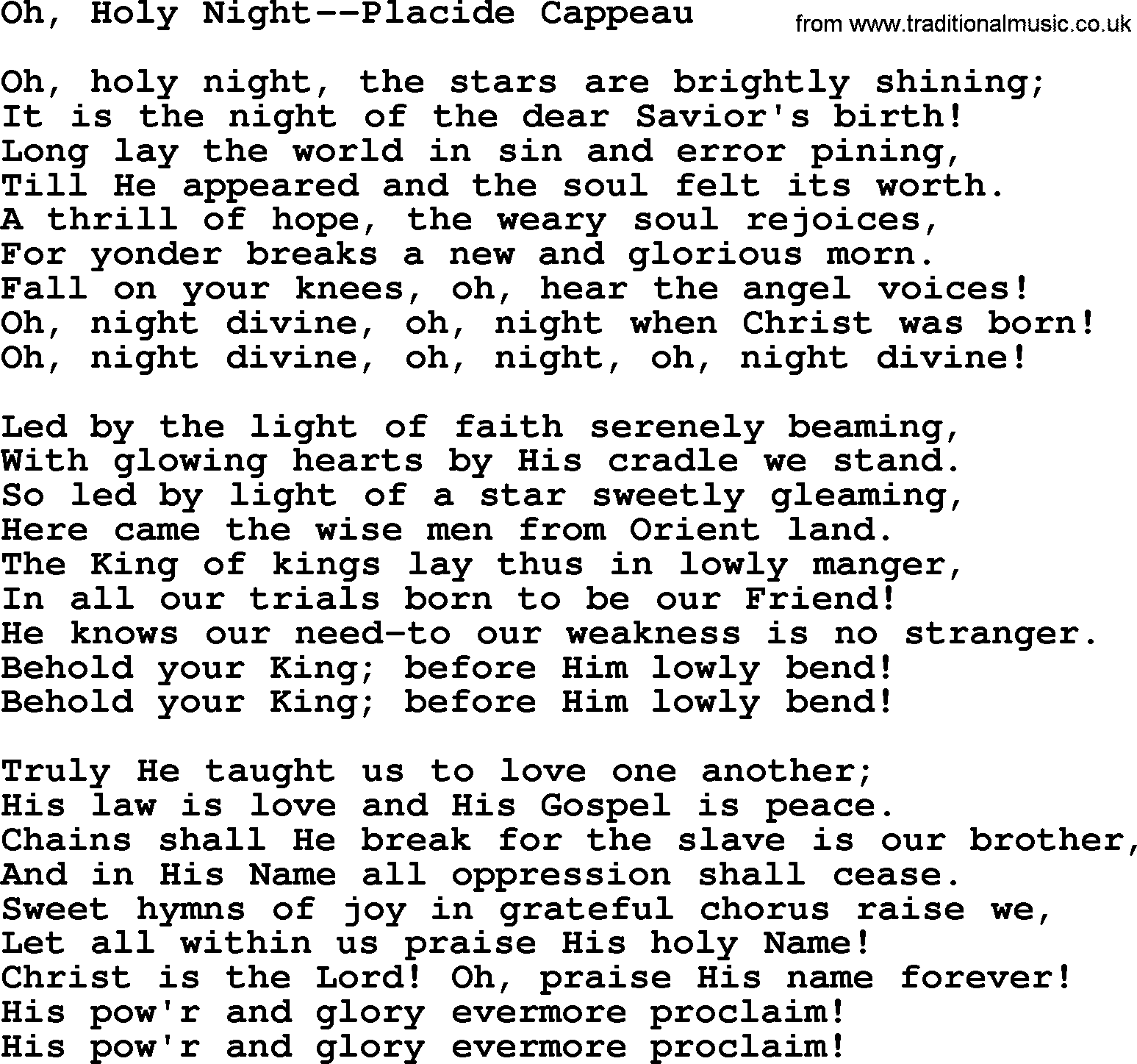 Hymns about Angels, Hymn: Oh, Holy Night--placide Cappeau.txt lyrics with PDF
