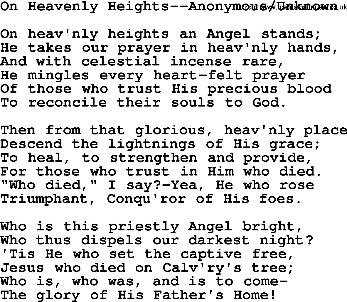 Hymns about Angels, Hymn: On Heavenly Heights--anonymous_unknown.txt lyrics with PDF