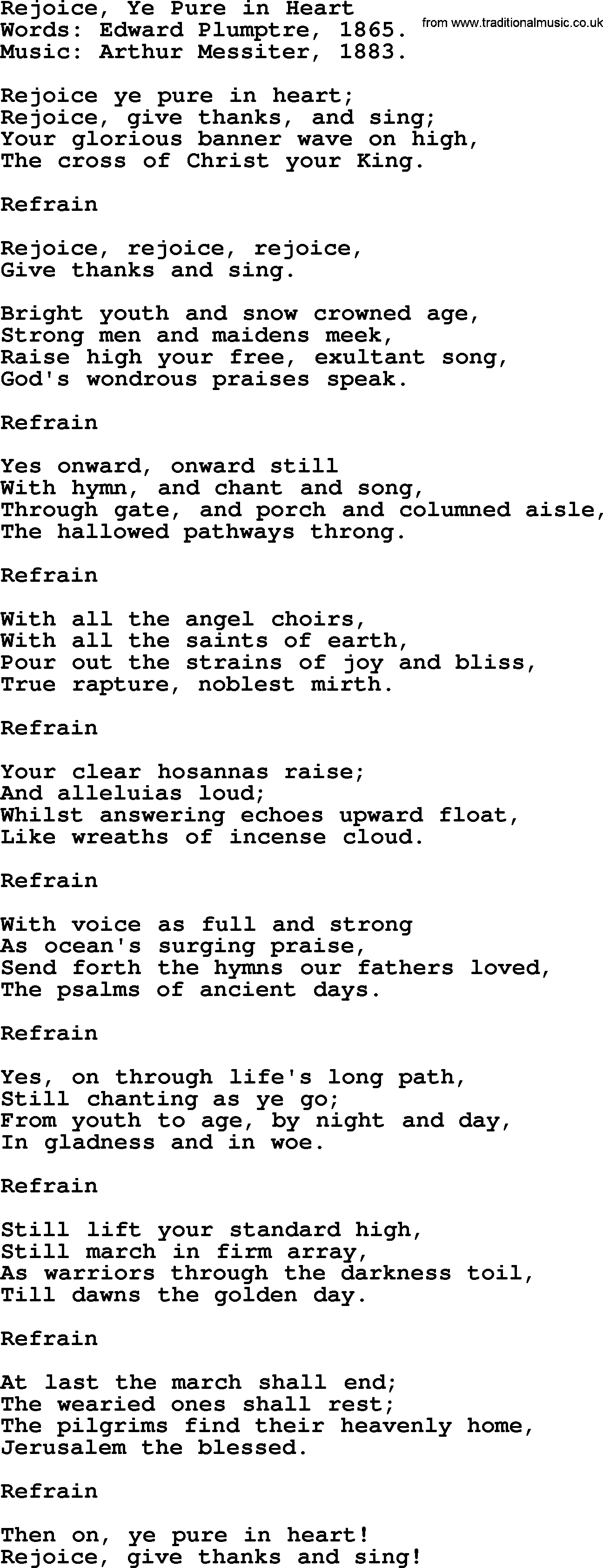 Hymns about Angels, Hymn: Rejoice, Ye Pure In Heart.txt lyrics with PDF