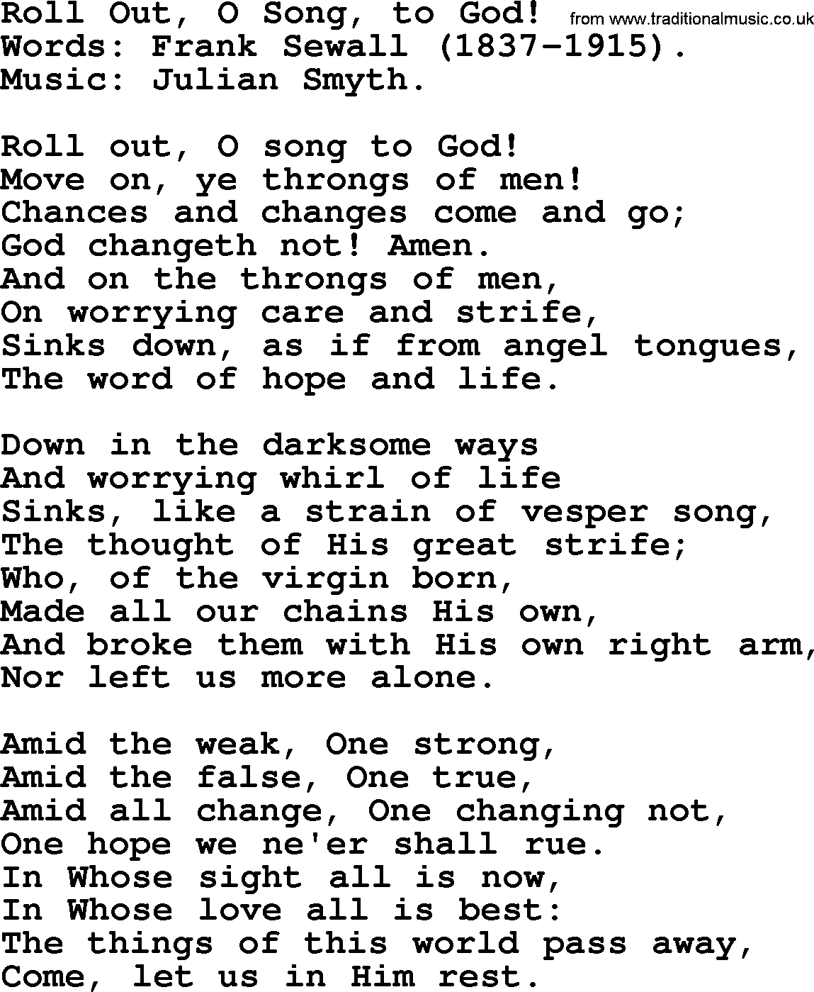 Hymns about Angels, Hymn: Roll Out, O Song, To God!.txt lyrics with PDF