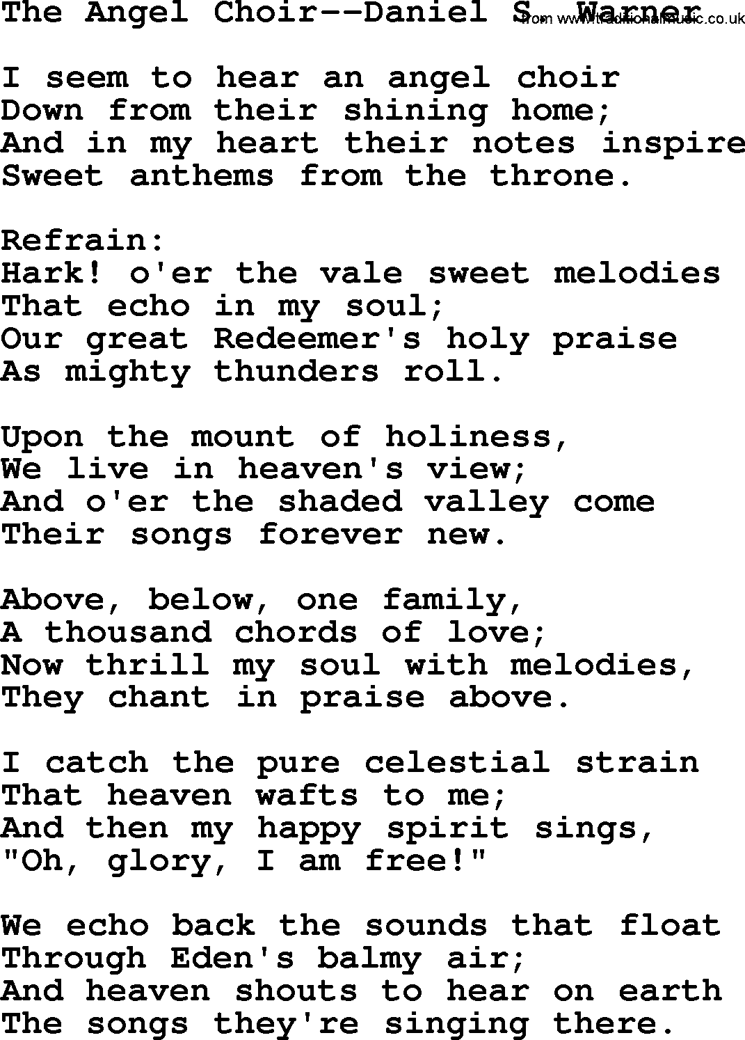 Hymns about Angels, Hymn: The Angel Choir--daniel S. Warner.txt lyrics with PDF