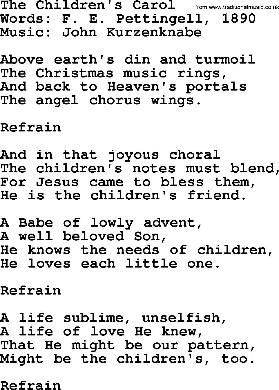 Hymns about Angels, Hymn: The Children's Carol.txt lyrics with PDF