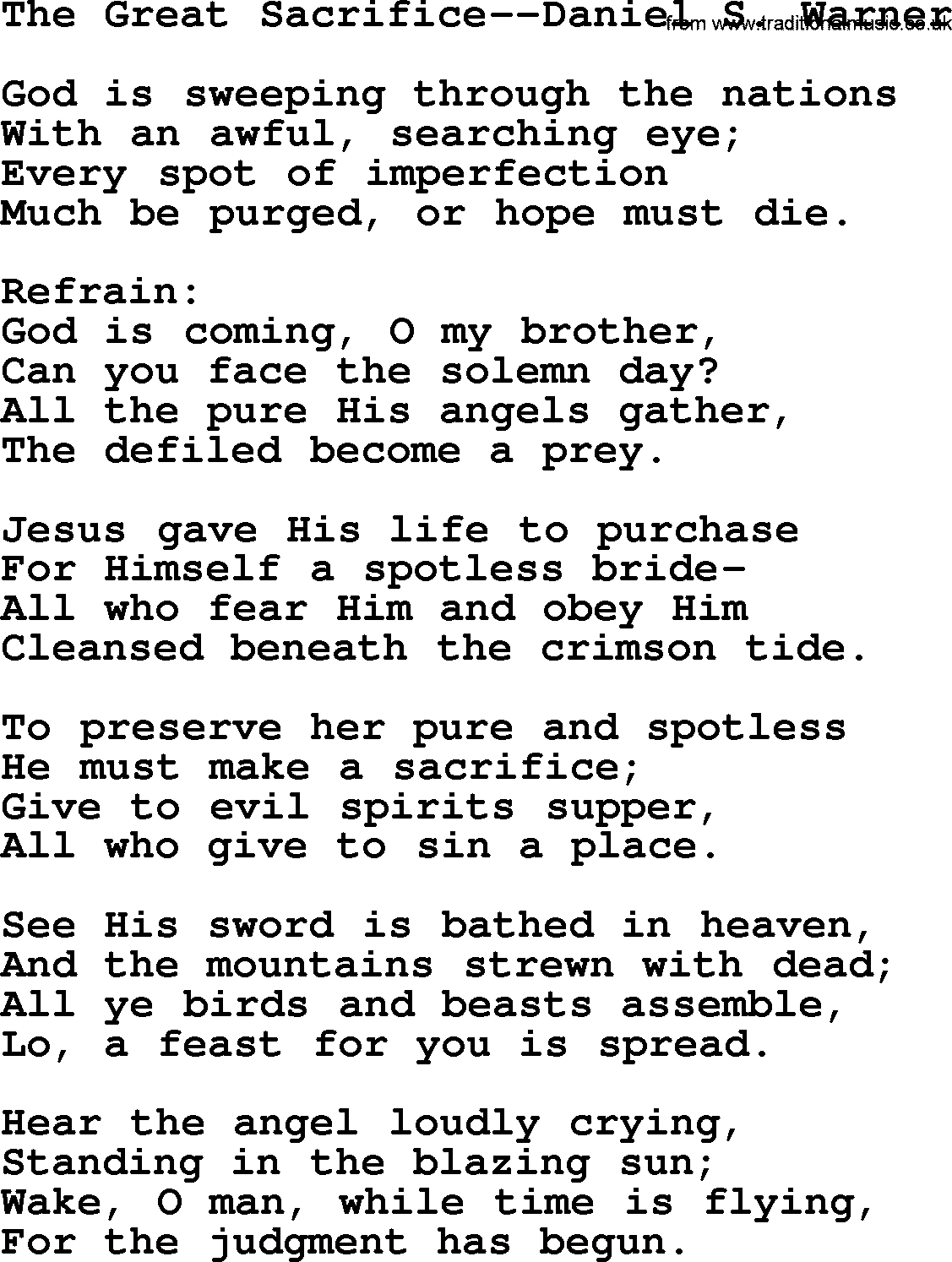 Hymns about Angels, Hymn: The Great Sacrifice--daniel S. Warner.txt lyrics with PDF