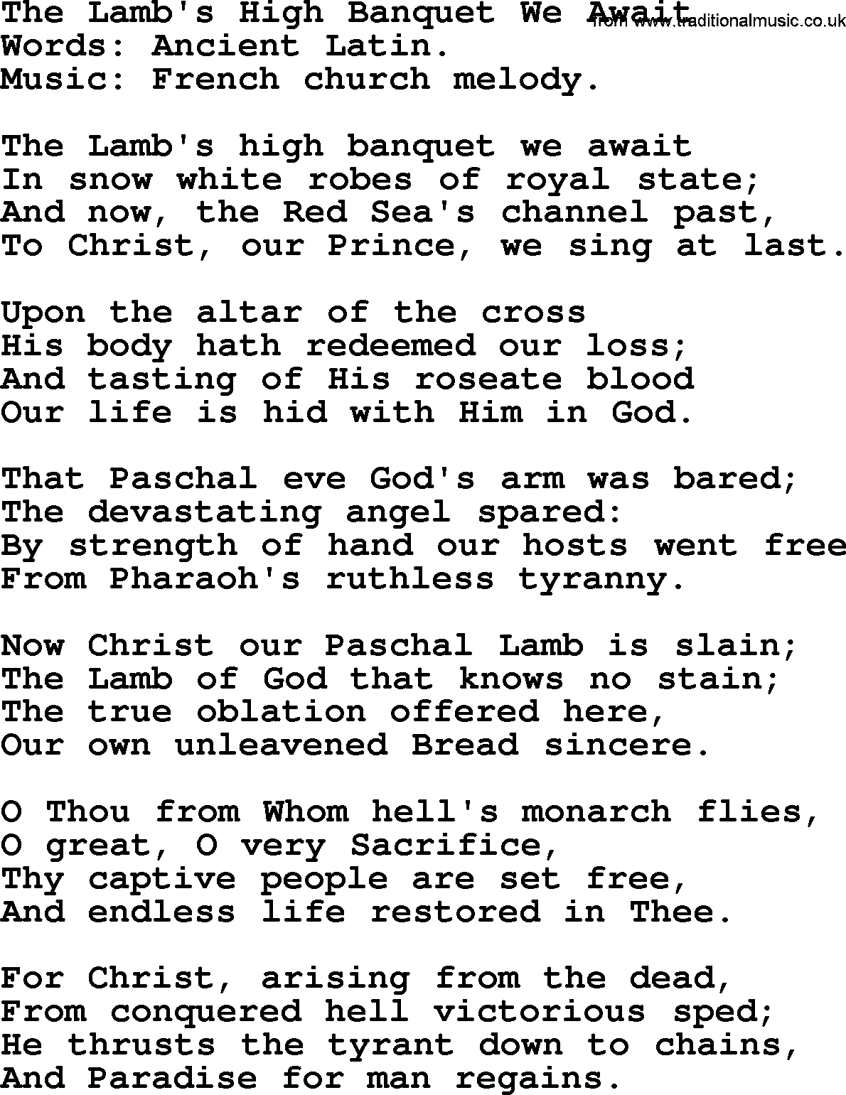 Hymns about Angels, Hymn: The Lamb's High Banquet We Await.txt lyrics with PDF
