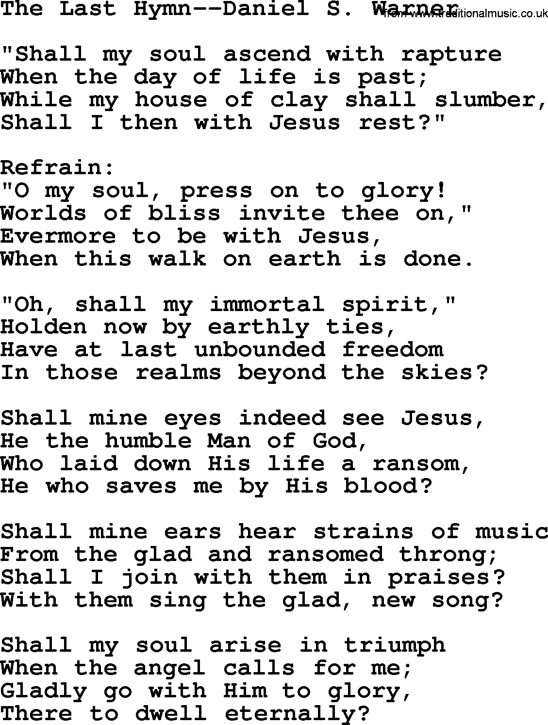 Hymns about Angels, Hymn: The Last Hymn--daniel S. Warner.txt lyrics with PDF