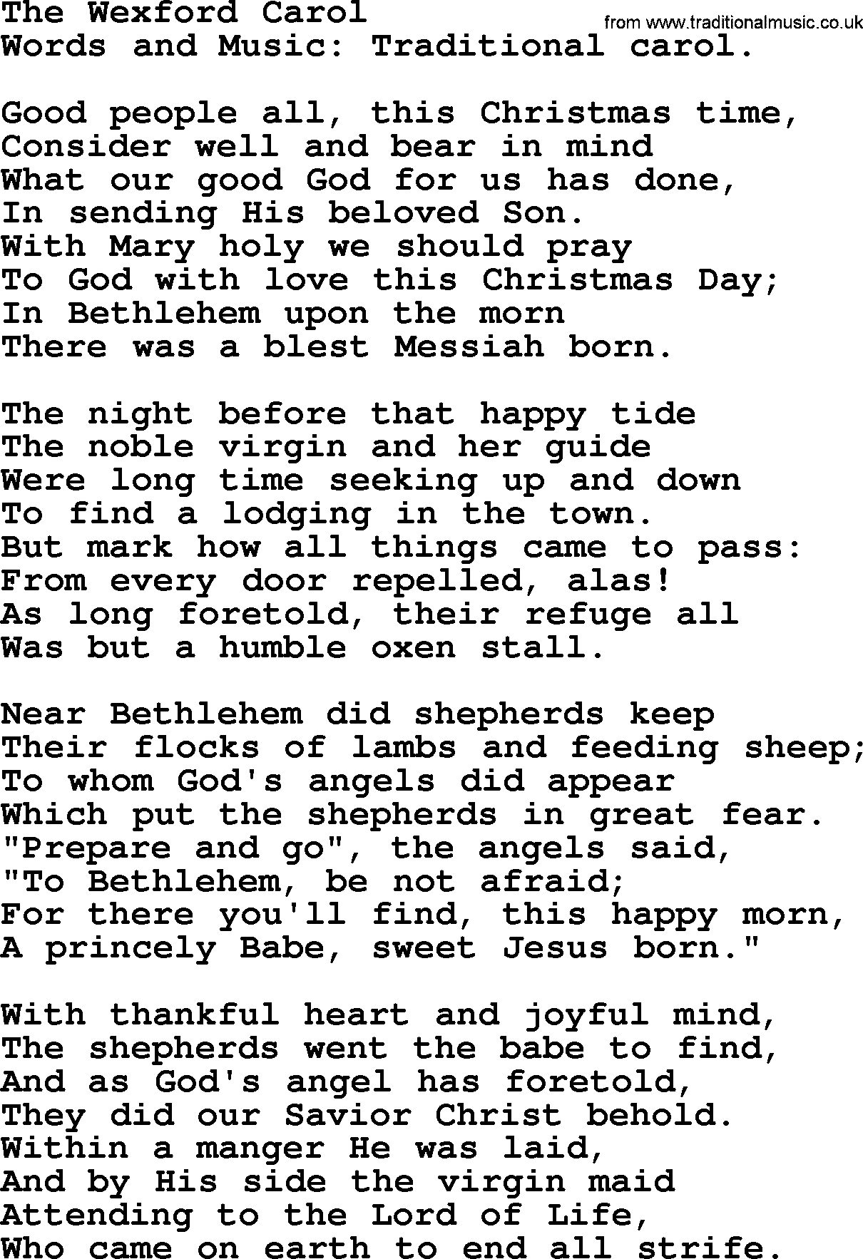 Hymns about Angels, Hymn: The Wexford Carol.txt lyrics with PDF