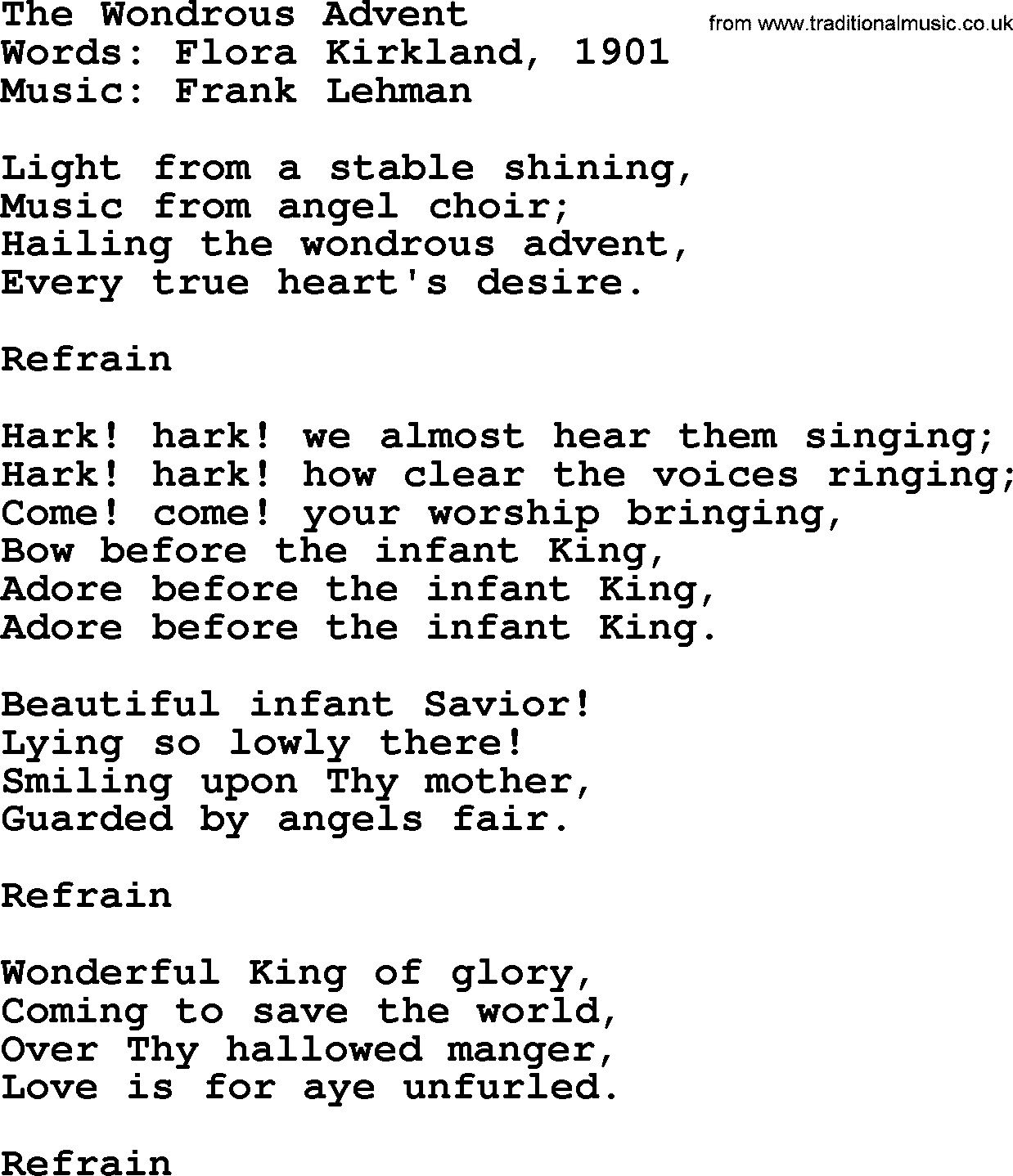 Hymns about Angels, Hymn: The Wondrous Advent.txt lyrics with PDF