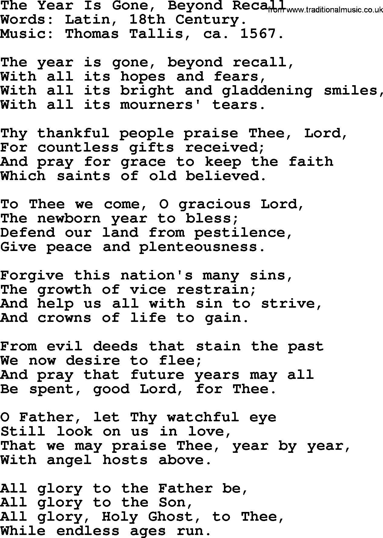 Hymns about Angels, Hymn: The Year Is Gone, Beyond Recall.txt lyrics with PDF