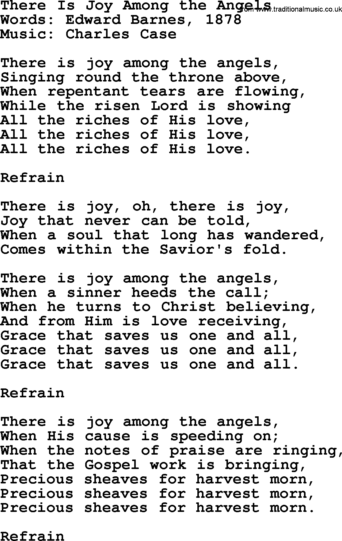 Hymns about Angels, Hymn: There Is Joy Among The Angels.txt lyrics with PDF