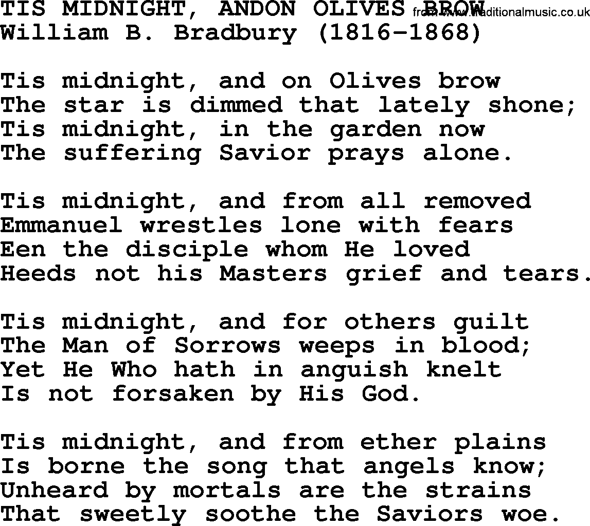 Hymns about Angels, Hymn: Tis Midnight, Andon Olive's Brow.txt lyrics with PDF