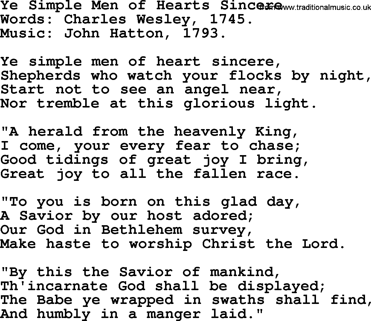 Hymns about Angels, Hymn: Ye Simple Men Of Hearts Sincere.txt lyrics with PDF