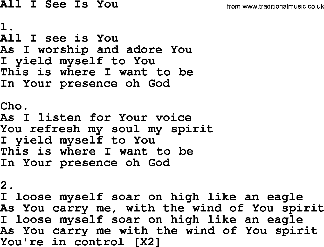 Apostolic & Pentecostal Hymns and Songs, Hymn: All I See Is You lyrics and PDF