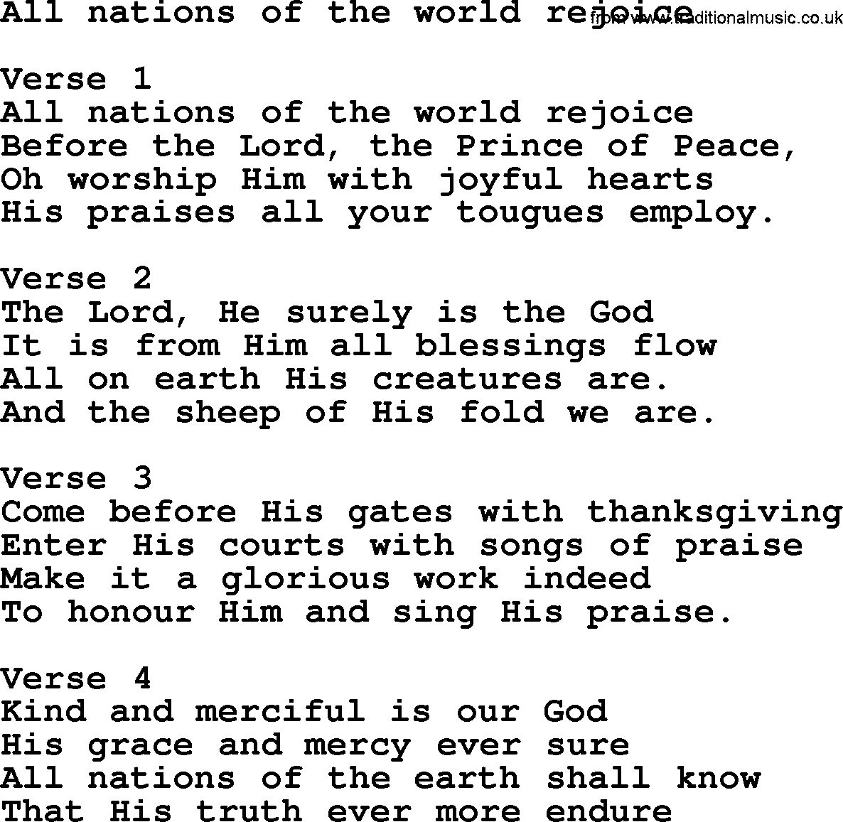 Apostolic and Pentecostal Hymns and Gospel Songs, Hymn: All Nations Of The World Rejoice, Christian lyrics and PDF
