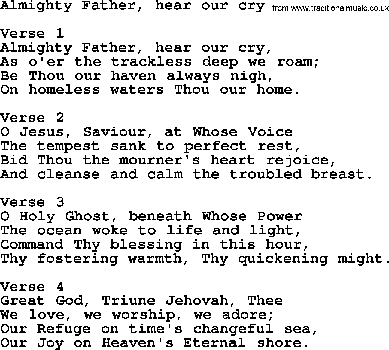 Apostolic and Pentecostal Hymns and Gospel Songs, Hymn: Almighty Father, Hear Our Cry, Christian lyrics and PDF