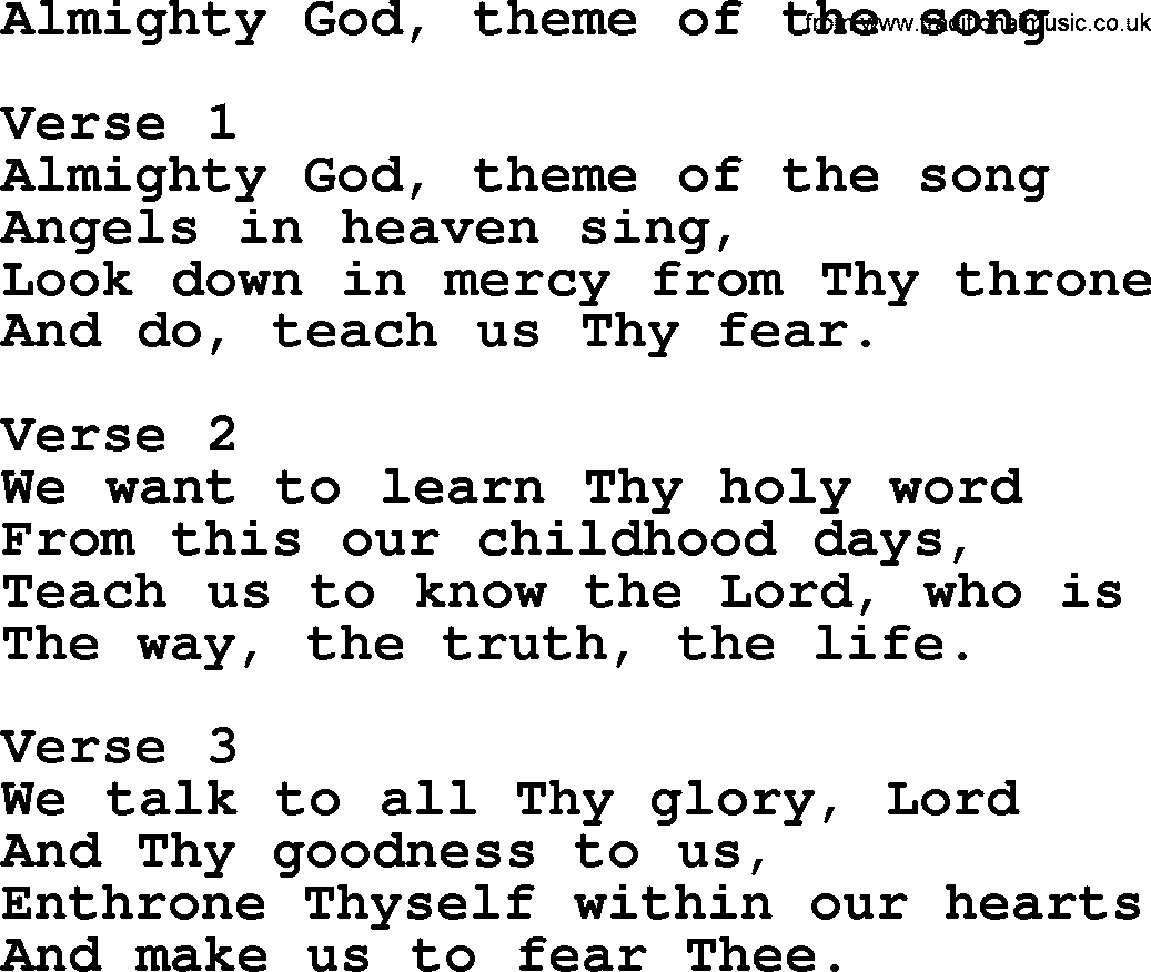 Apostolic and Pentecostal Hymns and Gospel Songs, Hymn: Almighty God, Theme Of The Song, Christian lyrics and PDF