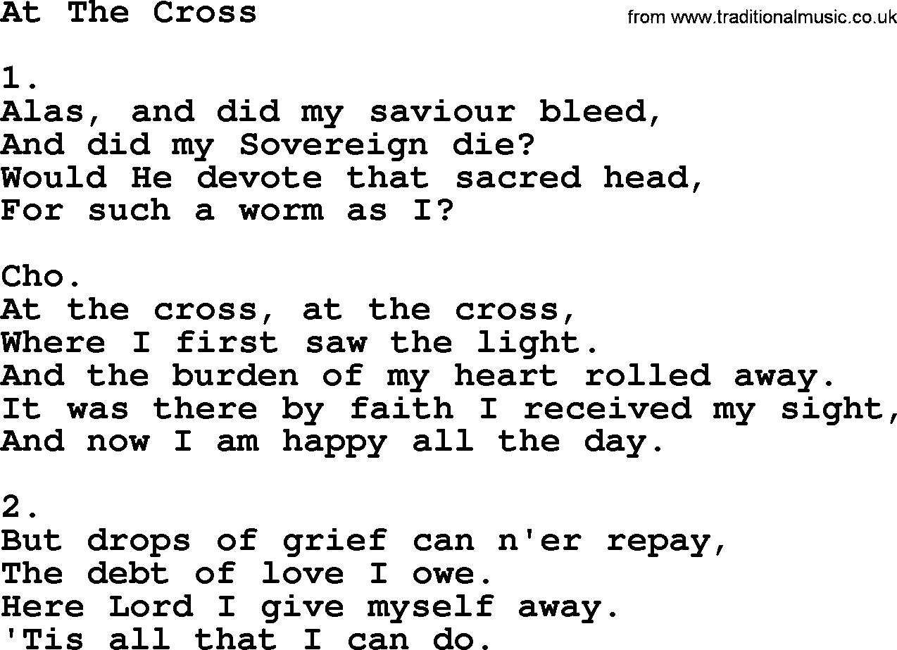 Apostolic & Pentecostal Hymns and Songs, Hymn: At The Cross lyrics and PDF