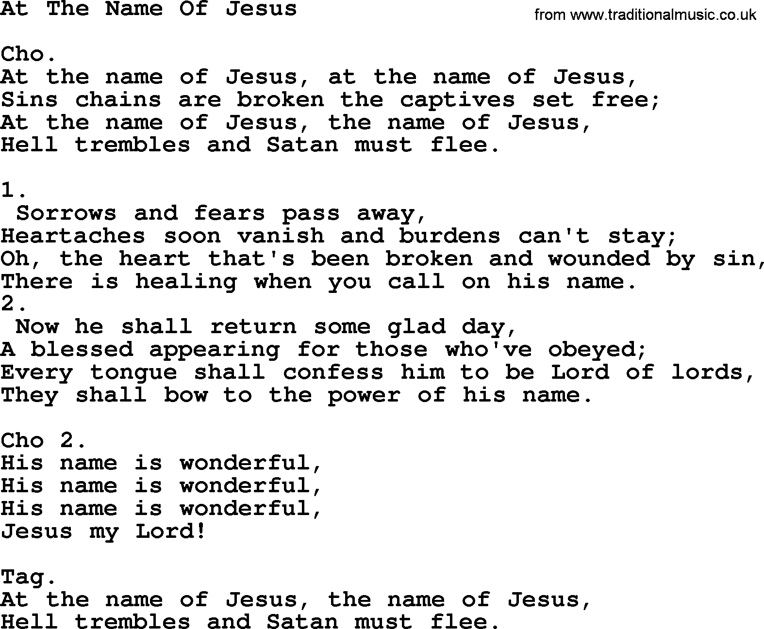 Apostolic & Pentecostal Hymns and Songs, Hymn: At The Name Of Jesus lyrics and PDF