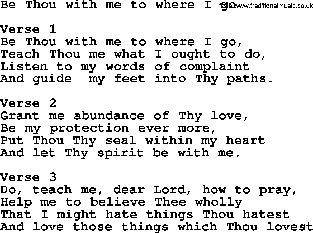 Apostolic and Pentecostal Hymns and Gospel Songs, Hymn: Be Thou With Me To Where I Go, Christian lyrics and PDF