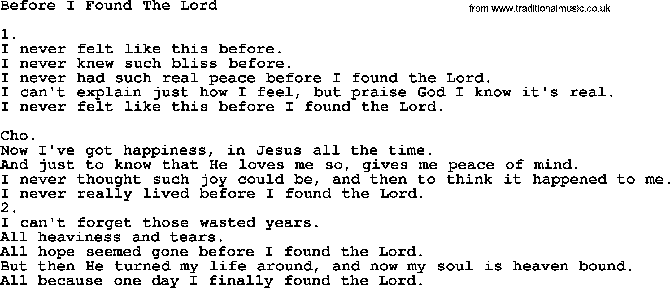 Apostolic & Pentecostal Hymns and Songs, Hymn: Before I Found The Lord lyrics and PDF