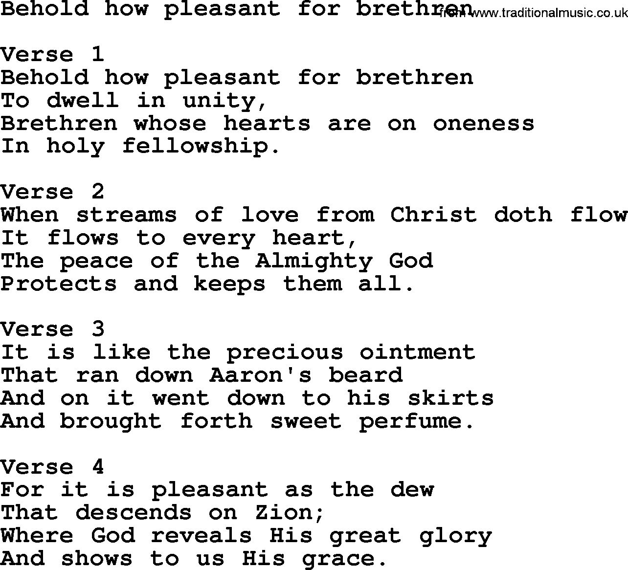 Apostolic and Pentecostal Hymns and Gospel Songs, Hymn: Behold How Pleasant For Brethren, Christian lyrics and PDF