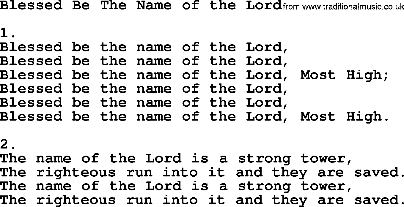 Apostolic & Pentecostal Hymns and Songs, Hymn: Blessed Be The Name of the Lord lyrics and PDF