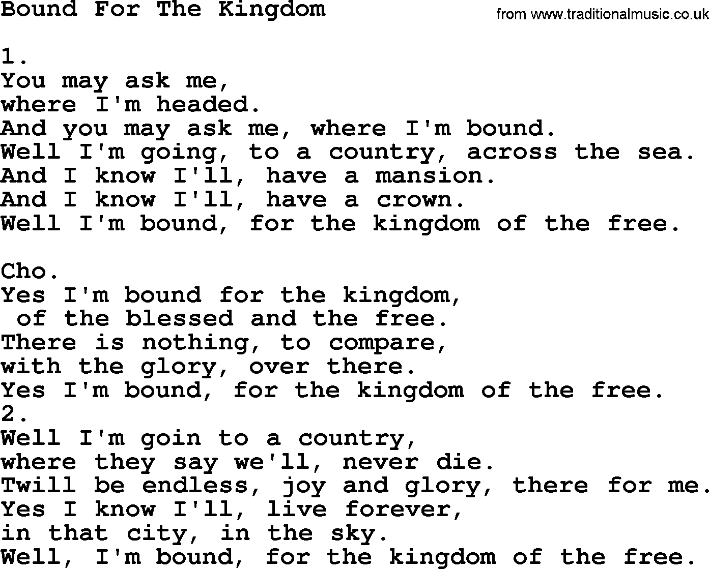 Apostolic & Pentecostal Hymns and Songs, Hymn: Bound For The Kingdom lyrics and PDF