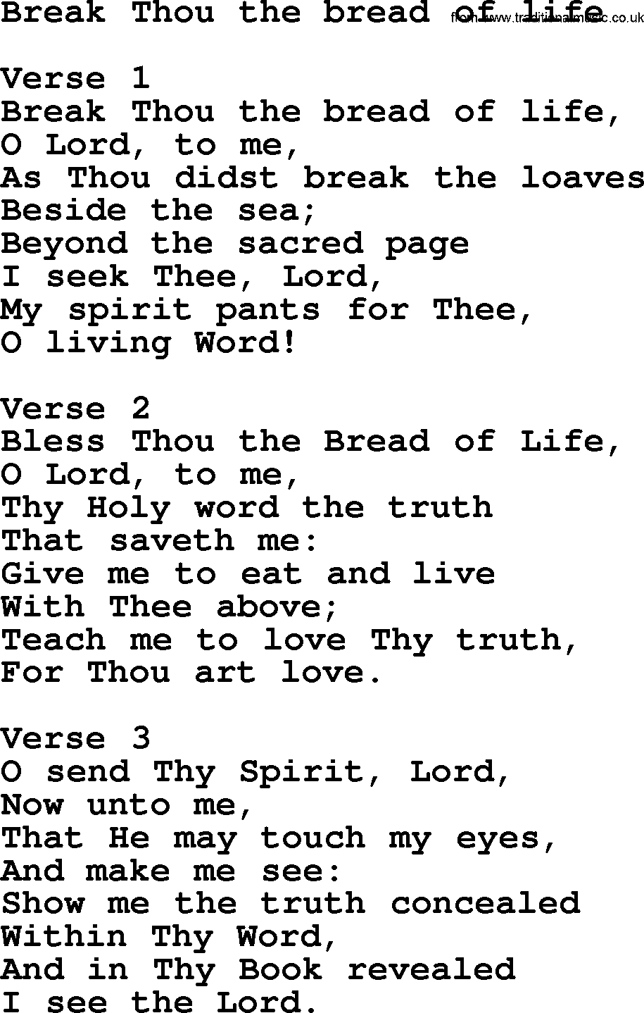 Apostolic and Pentecostal Hymns and Gospel Songs, Hymn: Break Thou The Bread Of Life, Christian lyrics and PDF