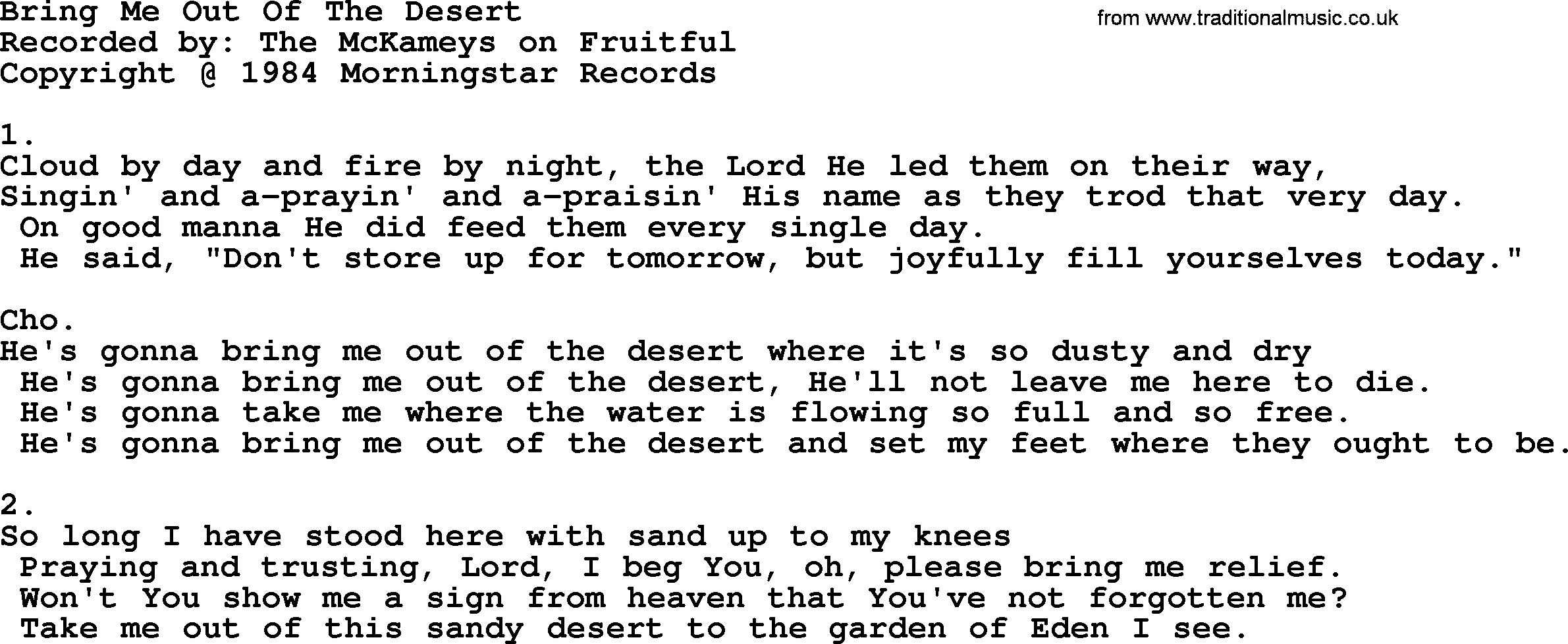 Apostolic & Pentecostal Hymns and Songs, Hymn: Bring Me Out Of The Desert lyrics and PDF