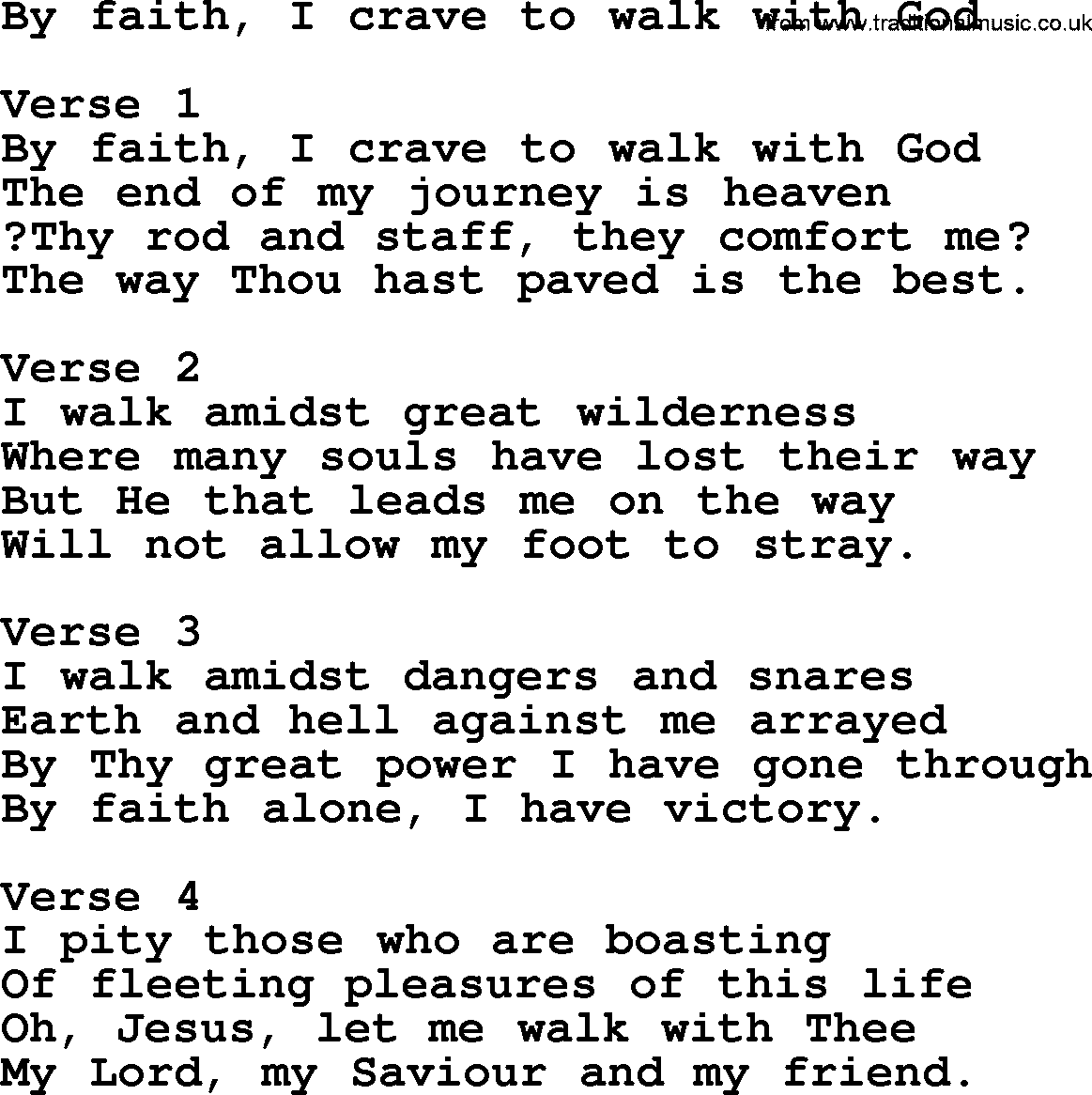 Apostolic and Pentecostal Hymns and Gospel Songs, Hymn: By Faith, I Crave To Walk With God, Christian lyrics and PDF