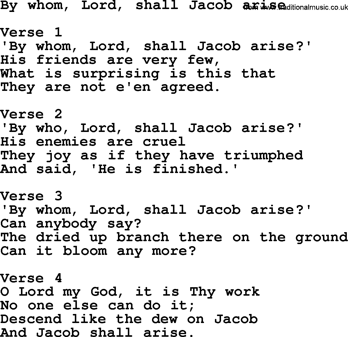 Apostolic and Pentecostal Hymns and Gospel Songs, Hymn: By Whom, Lord, Shall Jacob Arise, Christian lyrics and PDF