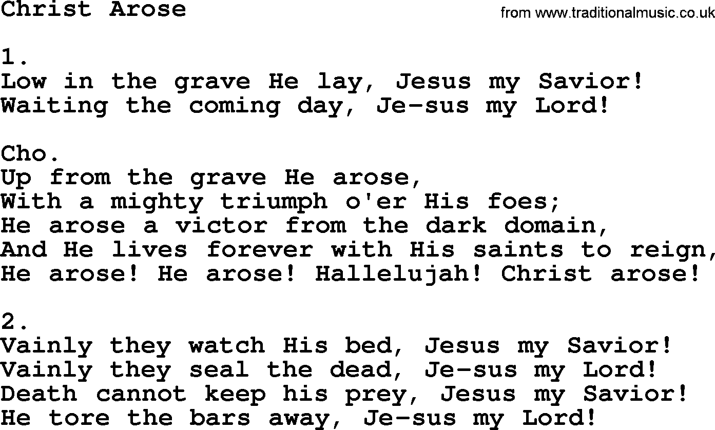 Apostolic & Pentecostal Hymns and Songs, Hymn: Christ Arose lyrics and PDF