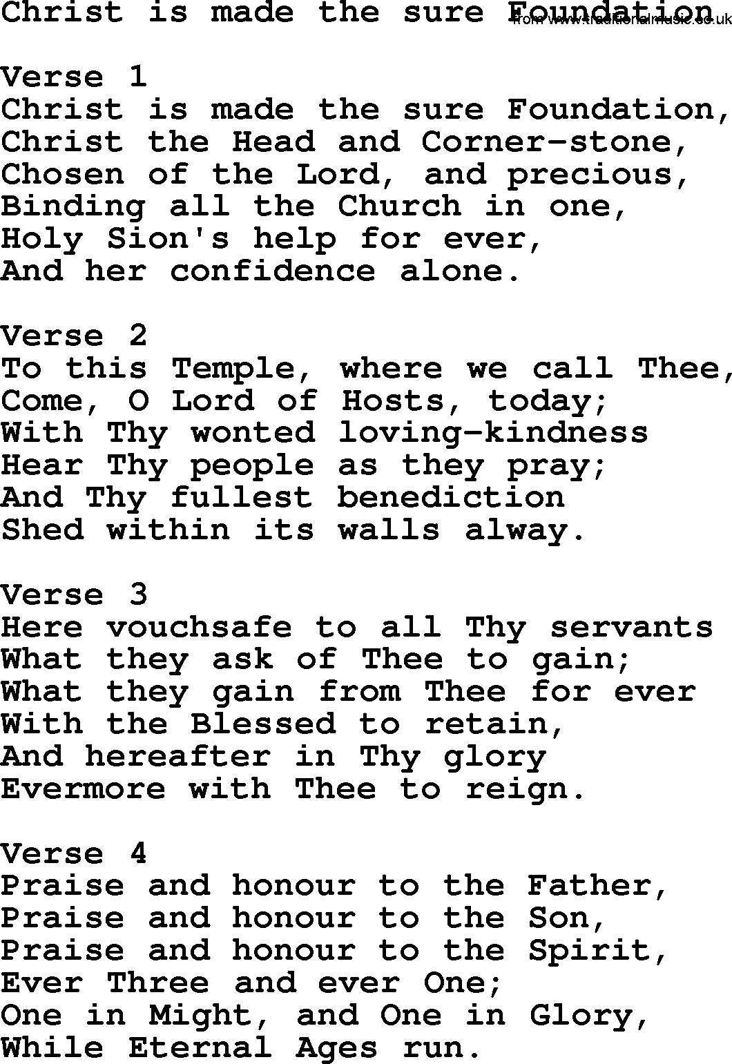 Apostolic and Pentecostal Hymns and Gospel Songs, Hymn: Christ Is Made The Sure Foundation, Christian lyrics and PDF
