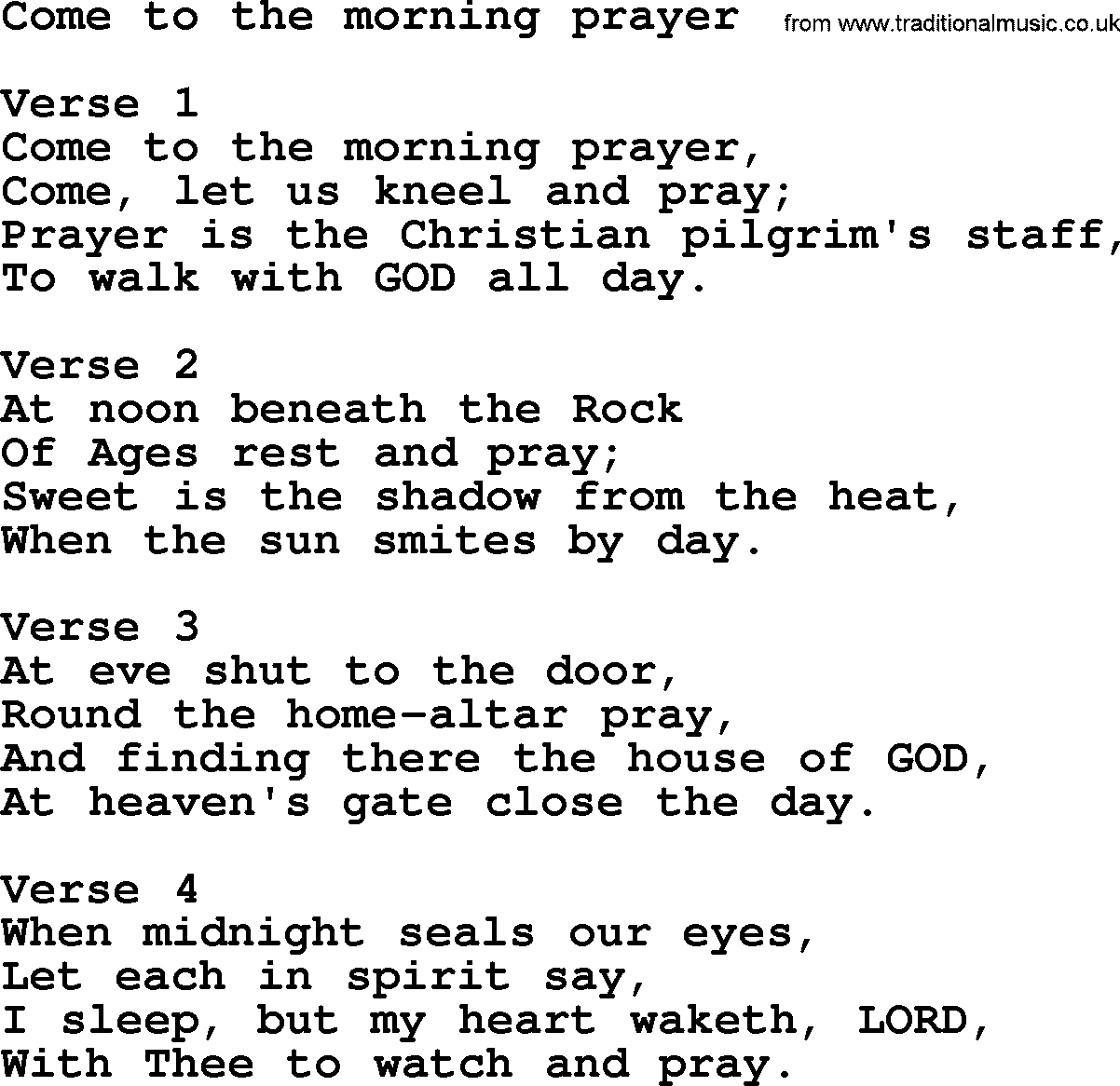 Apostolic and Pentecostal Hymns and Gospel Songs, Hymn: Come To The Morning Prayer, Christian lyrics and PDF
