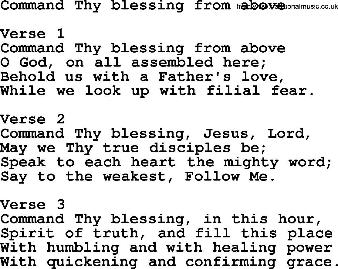 Apostolic and Pentecostal Hymns and Gospel Songs, Hymn: Command Thy Blessing From Above, Christian lyrics and PDF
