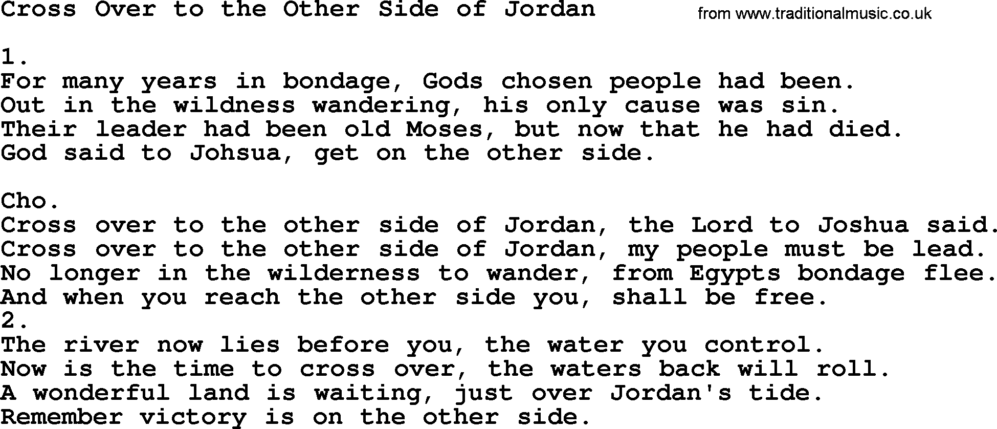 Apostolic & Pentecostal Hymns and Songs, Hymn: Cross Over to the Other Side of Jordan lyrics and PDF