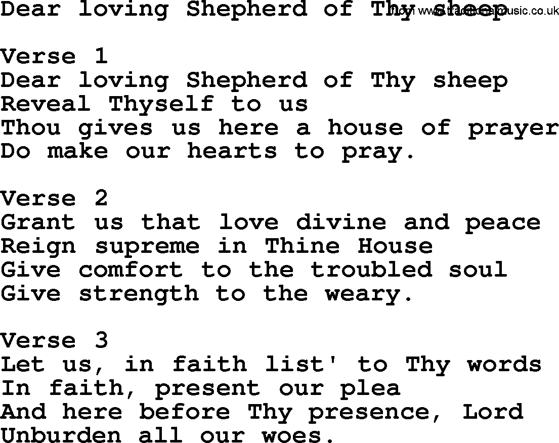 Apostolic and Pentecostal Hymns and Gospel Songs, Hymn: Dear Loving Shepherd Of Thy Sheep, Christian lyrics and PDF