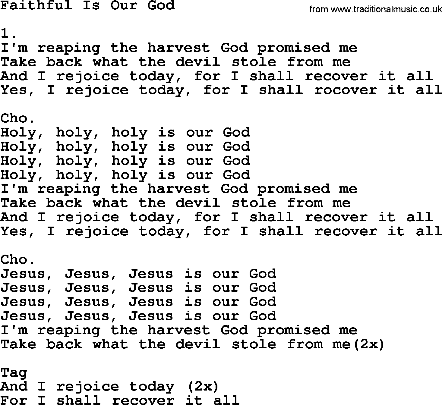 Apostolic & Pentecostal Hymns and Songs, Hymn: Faithful Is Our God lyrics and PDF
