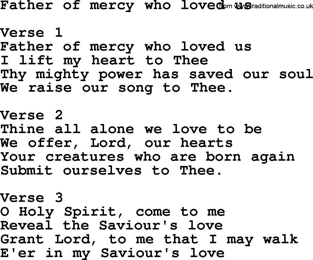 Apostolic and Pentecostal Hymns and Gospel Songs, Hymn: Father Of Mercy Who Loved Us, Christian lyrics and PDF