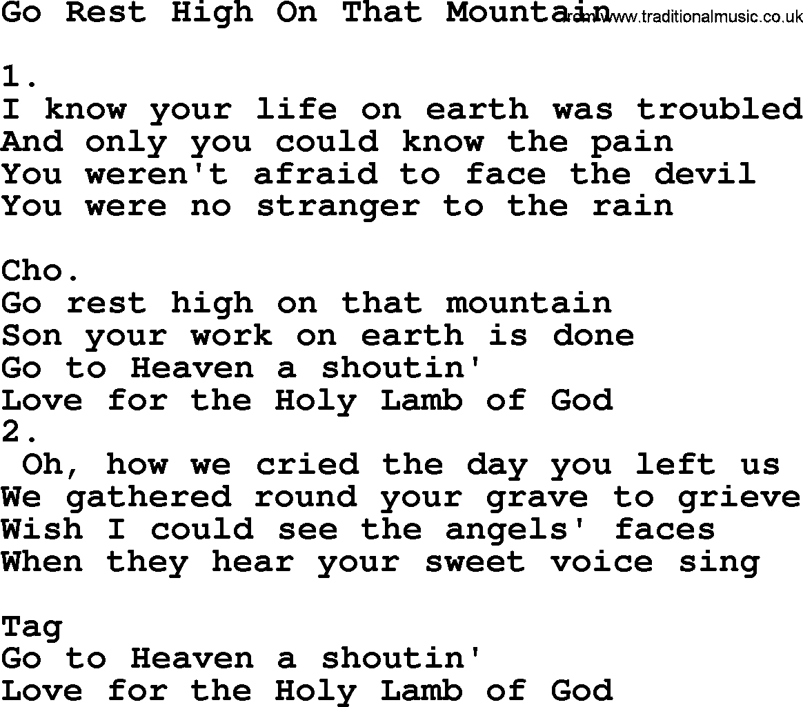 Apostolic & Pentecostal Hymns and Songs, Hymn: Go Rest High On That Mountain lyrics and PDF