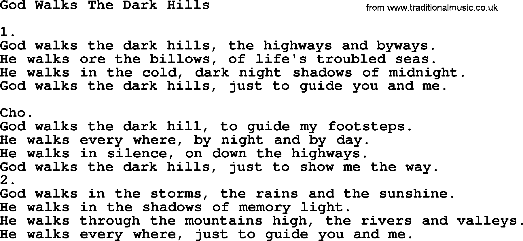 Apostolic & Pentecostal Hymns and Songs, Hymn: God Walks The Dark Hills lyrics and PDF